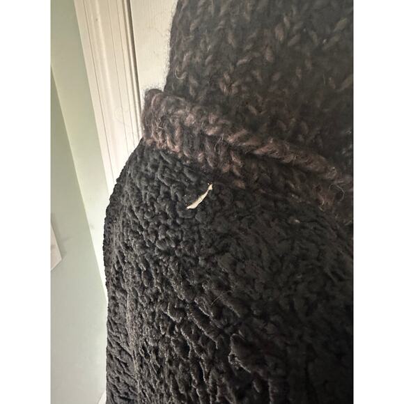 Vintage Persian lamb cable knit sleeves wool jacket coat vest black woman SZ L - Picture 6 of 16